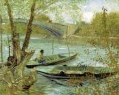 文森特 威廉 梵高 : 两只船和塞纳河上的桥